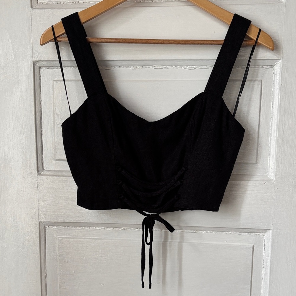 ABERCROMBIE & FITCH LINEN BLEND LACE FRONT CROP TOP